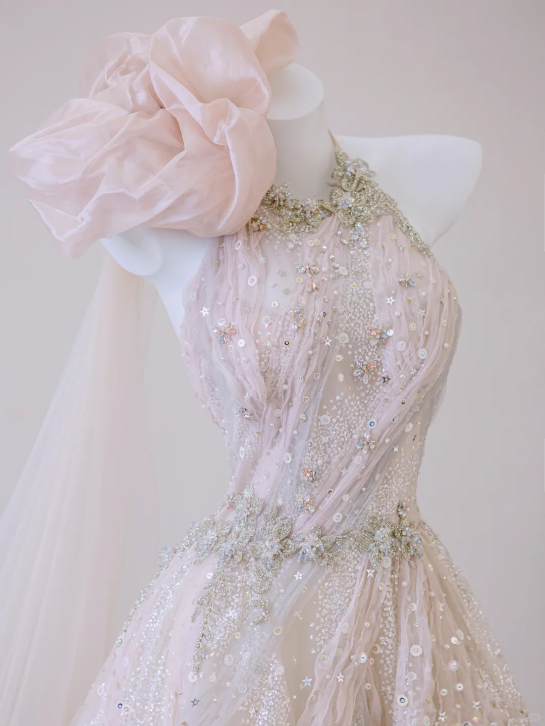 Classy Ball Gown One Shoulder Pink Sequin Evening Dress Long Prom Dresses P0020 - Deanwangkt