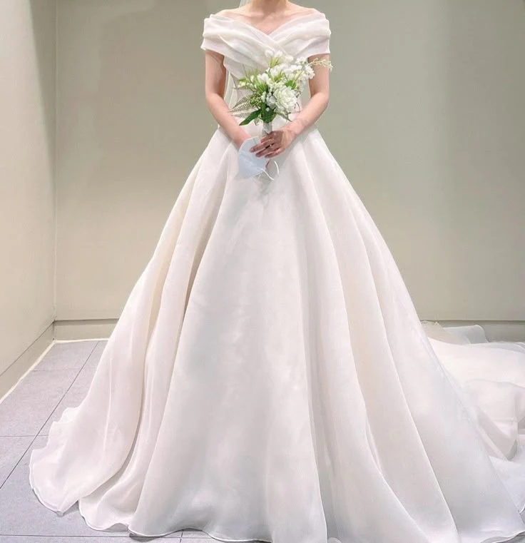 Timeless Bridal Gown Ball Gown Off The Shoulder White Long Pleated Organza Wedding Dresses Elegant Bridal Gowns DH959 - Deanwangkt