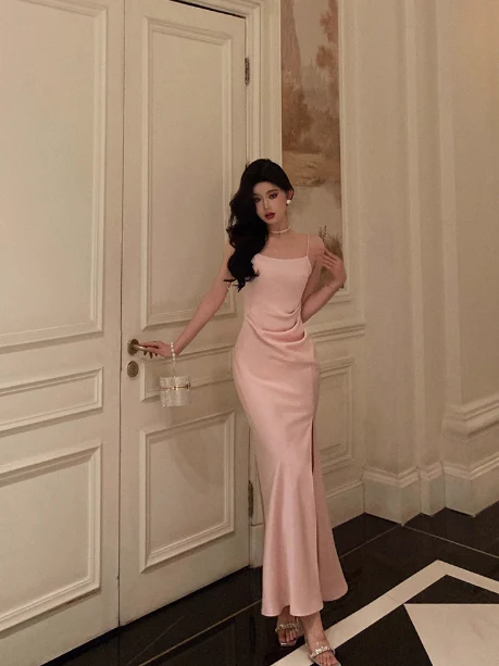 Elegant Mermaid Spaghetti Straps Pink 18th Birthday Dress Party Gown Birthday Outfits Birthday Dress Ideas For Women DP607 - Deanwangkt