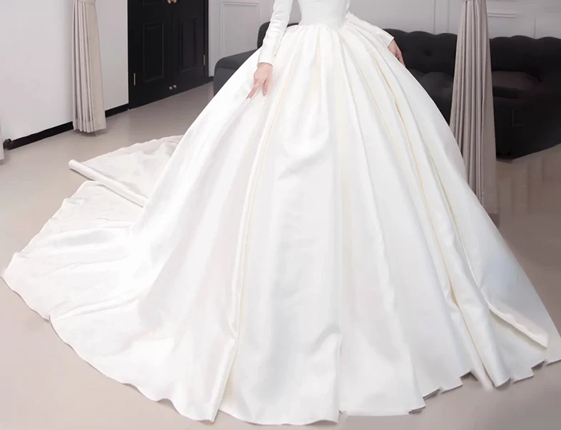 Princess Bridal Dress Ball Gown Off The Shoulder White Long Sleeves Wedding Dress Satin Wedding Dresses Modest Wedding Gowns DH1784 - Deanwangkt