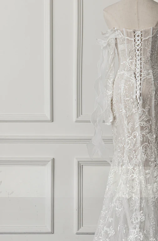 Simple Bridal Gown Mermaid Off The Shoulder White Long Sleeves Lace Wedding Dresses Elegant Bridal Gowns DH929 - Deanwangkt