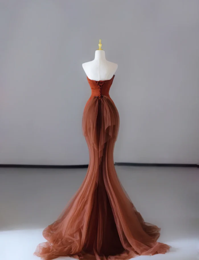 Gorgeous Mermaid Strapless Satin Sleeveless Long Prom Dresses Graduation Dresses DP524 - Deanwangkt