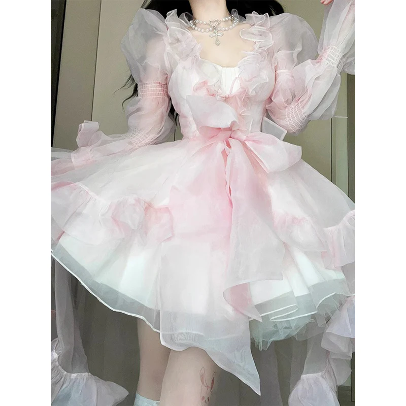 Vintage Ball Gown Spaghetti Straps Pink Mini Summer 16th Birthday Dress Lolita Dress Mini 18th Birthday Outfits Short Lolita Outfit DH2422 - Deanwangkt