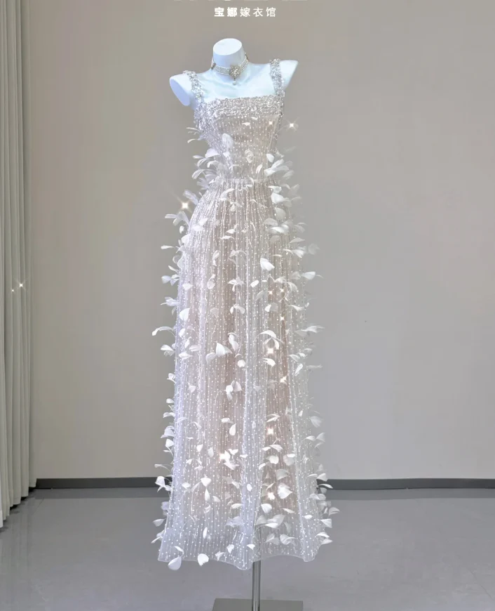 Classy A Line Square Neckline Champagne Tulle Long Prom Dresses P0003 - Deanwangkt