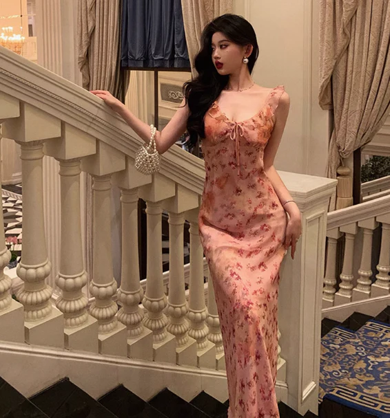 Sexy Sheath V Neckline Floral Pink 18th Birthday Dress Holiday Party Birthday Outfits For Women DP0168 - Deanwangkt