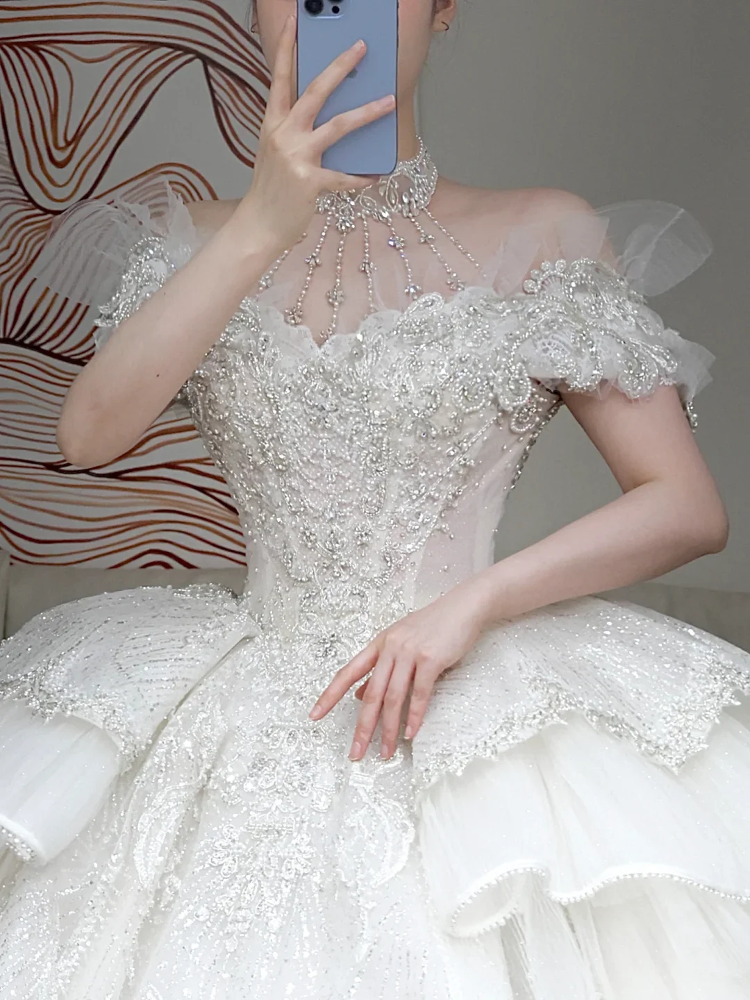 Luxury Ball Gown Wedding Dresses Off The Shoulder Short Sleeves Sequin Wedding Dress With Train DP646 - Deanwangkt