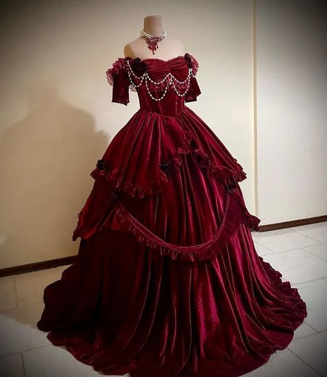 Pretty Ball Gown Off The Shoulder Burgundy Long Quinceanera Dress Formal Gowns Vestido De 15 Anos Sweet 16 Dress W0321 - Deanwangkt