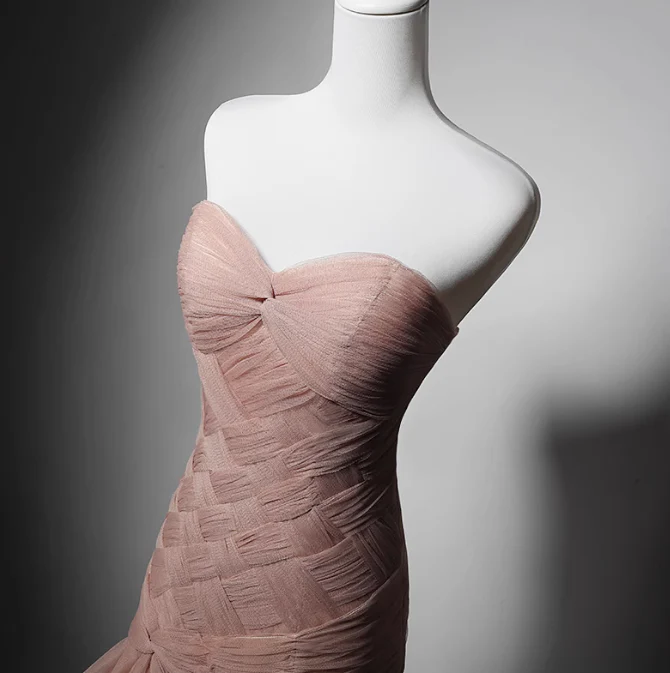 Modest Pink Mermaid Evening Gowns Tulle Tiered Sweetheart Neck Long Prom Dress Graduation Dress DH2742 - Deanwangkt