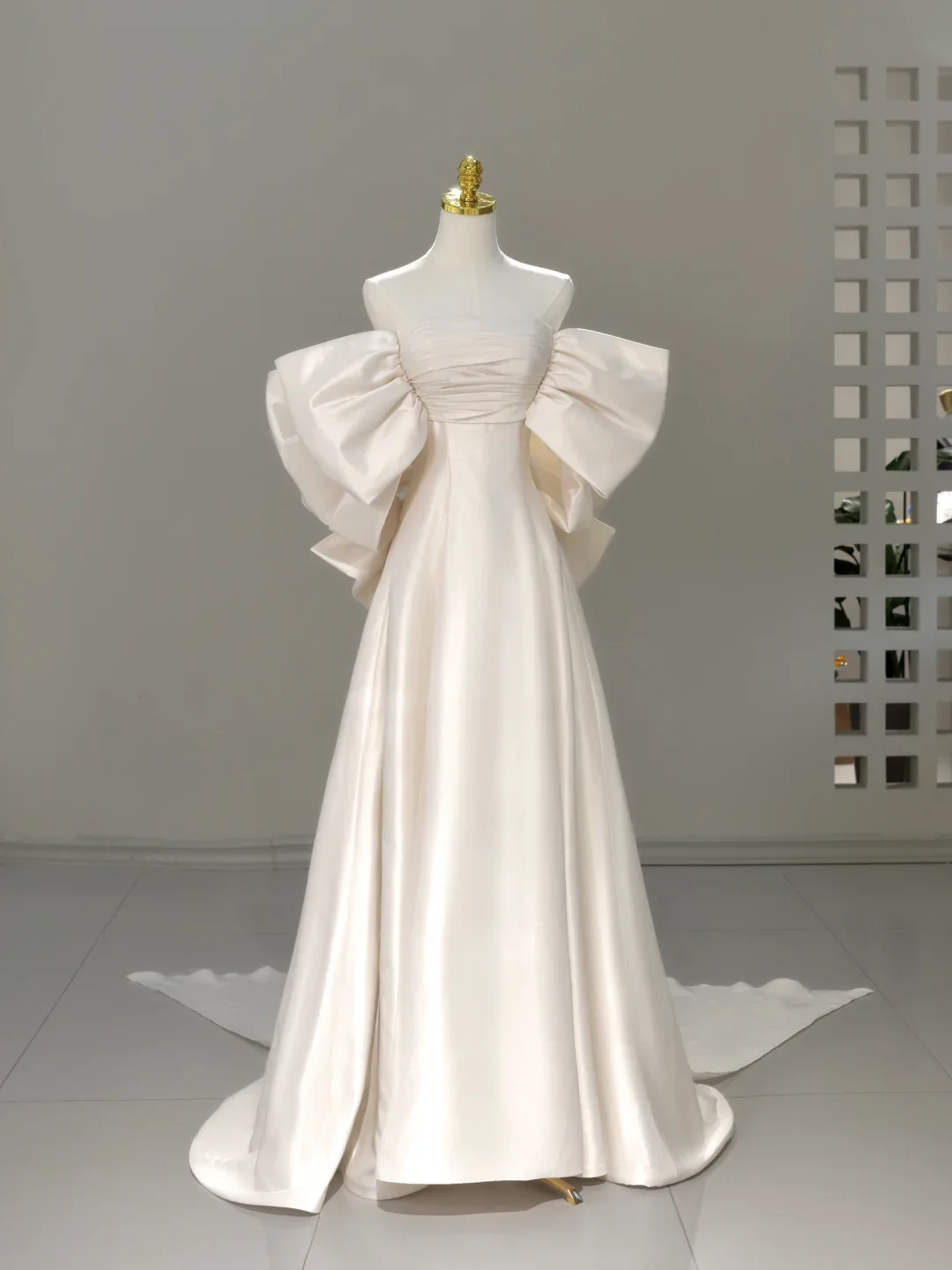 Princess Bridal Dress A line Off The Shoulder Ivory Satin Long Wedding Dress Simple Wedding Dresses Modest Wedding Gowns DH2043 - Deanwangkt