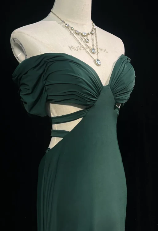 Vintage Off-the-shoulder Mermaid Chiffon Long Prom Dresses, Dark Green Formal Evening Dresses DP3099 - Deanwangkt