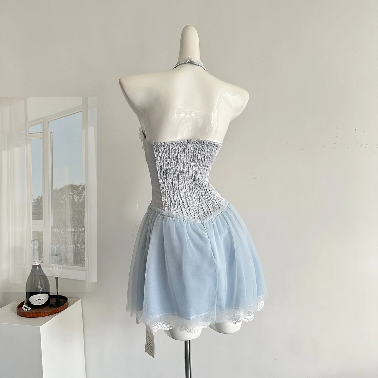 Sexy A line Halter Blue Min Summer Dress Holiday Party Homecoming Dress Birthday Outfits For Teens DP1401 - Deanwangkt