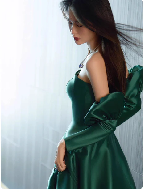 Modest Strapless A-line Satin Long Prom Dresses, Dark Green Formal Evening Dresses DP3064 - Deanwangkt