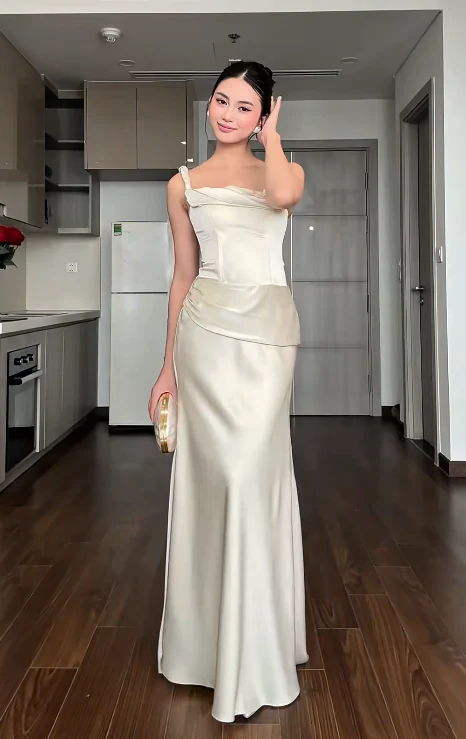Elegant Sheath White Long Prom Dresses, Satin Sleeveless White Wedding Guest Dresses DP3934 - Deanwangkt