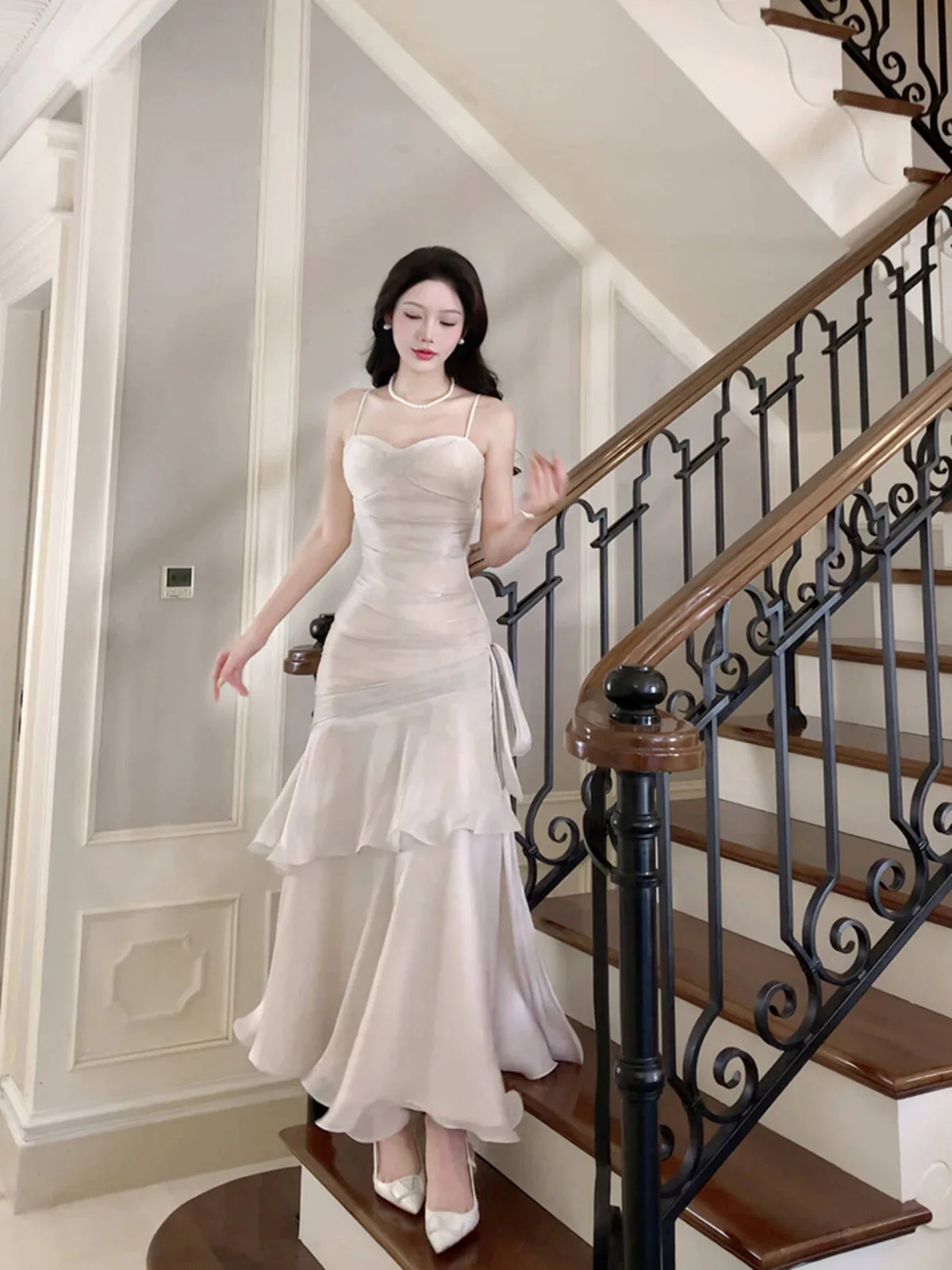 White Satin Sweetheart Mermaid Straps Long Party Dress, White Satin Prom Dress Formal Dress DP502 - Deanwangkt