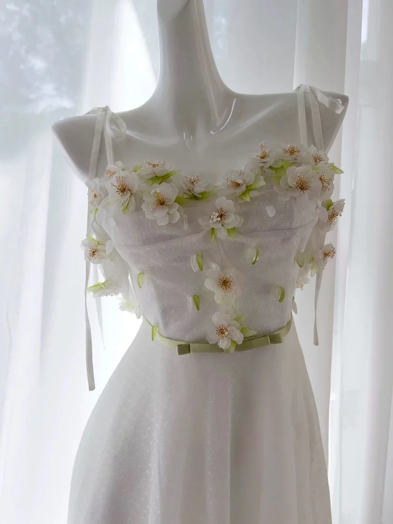 Vintage A line Spaghetti Straps White Long Evening Party Gowns Evening Formal Dresses Prom Dress W829 - Deanwangkt