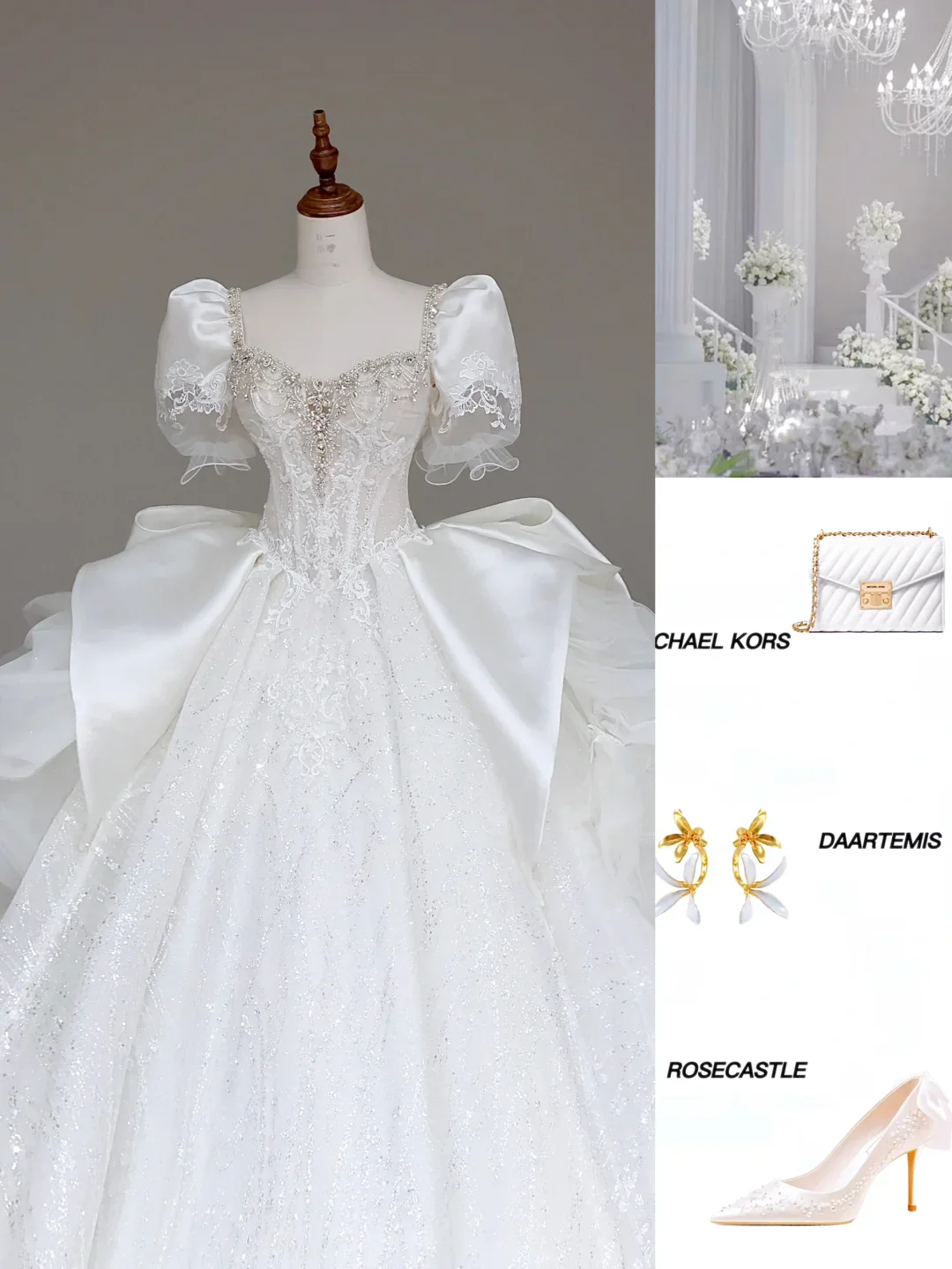 Classy Elegant Ball Gown Sweetheart White Short Sleeves Satin Wedding Dress Brides Dress DP692 - Deanwangkt