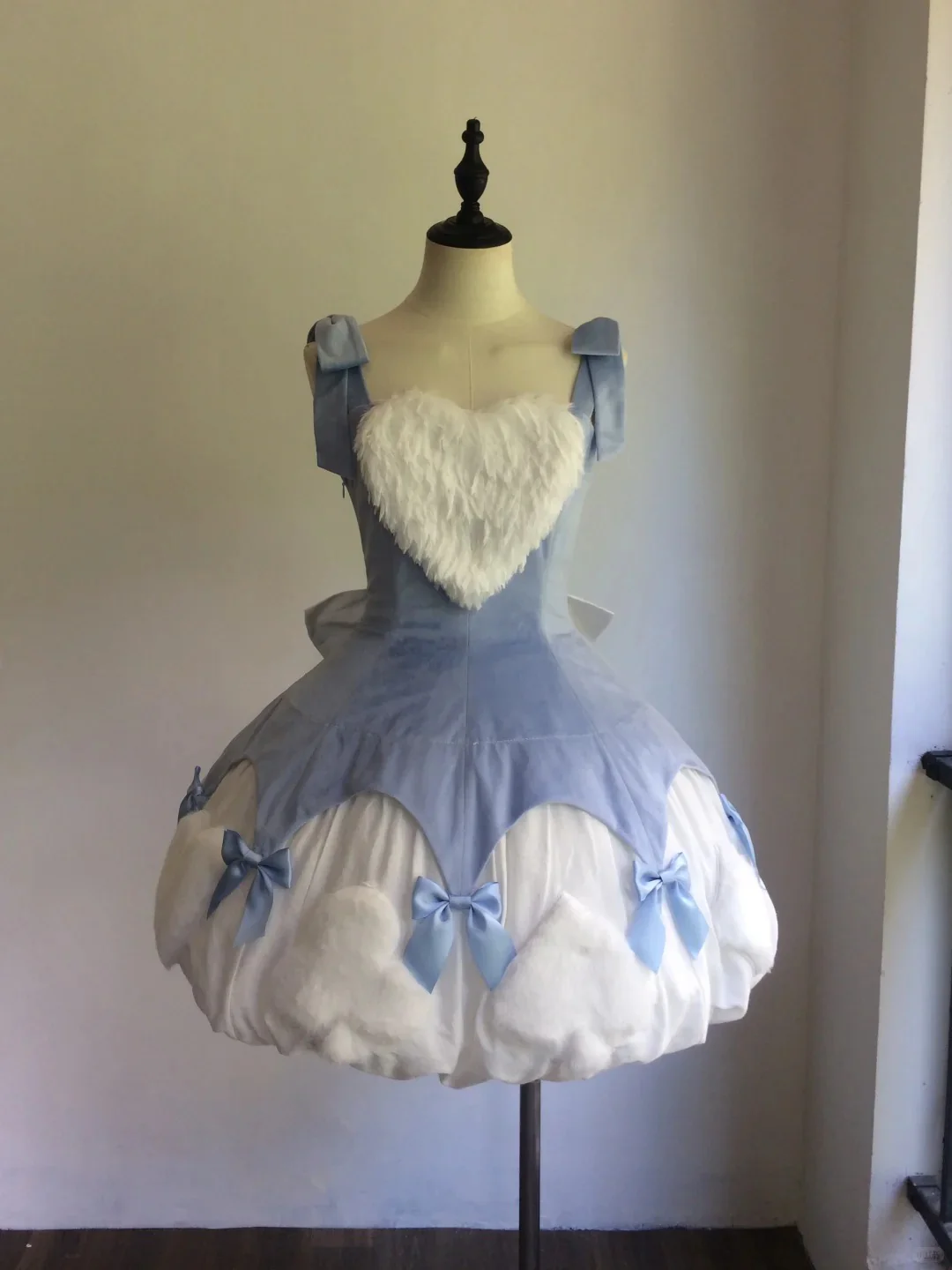 Vintage Ball Gown Blue Velvet Spaghetti Straps Short Lolita Outfits 18th Birthday Dress Mini Cute Lolita Dress DP2898 - Deanwangkt