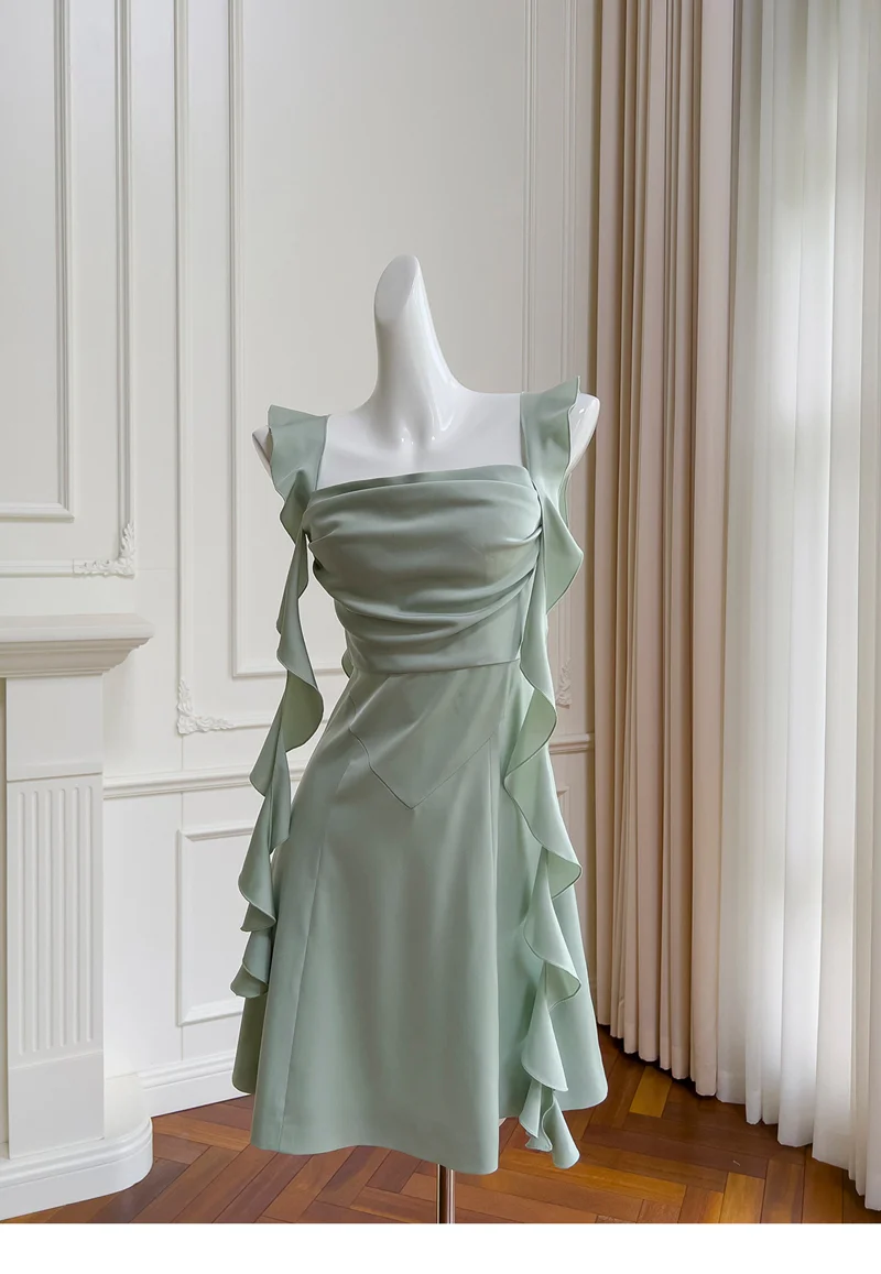 Sexy A line Square Mint Green Satin Short Homecoming Dress Summer Hoco Dresses Cocktail Dress Birthday Outfits DP2283 - Deanwangkt