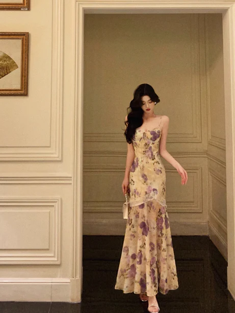 Cute Mermaid Spaghetti Straps Floral Sleeveless 18th Birthday Dress Party Gown Birthday Outfits For Women DP0201 - Deanwangkt