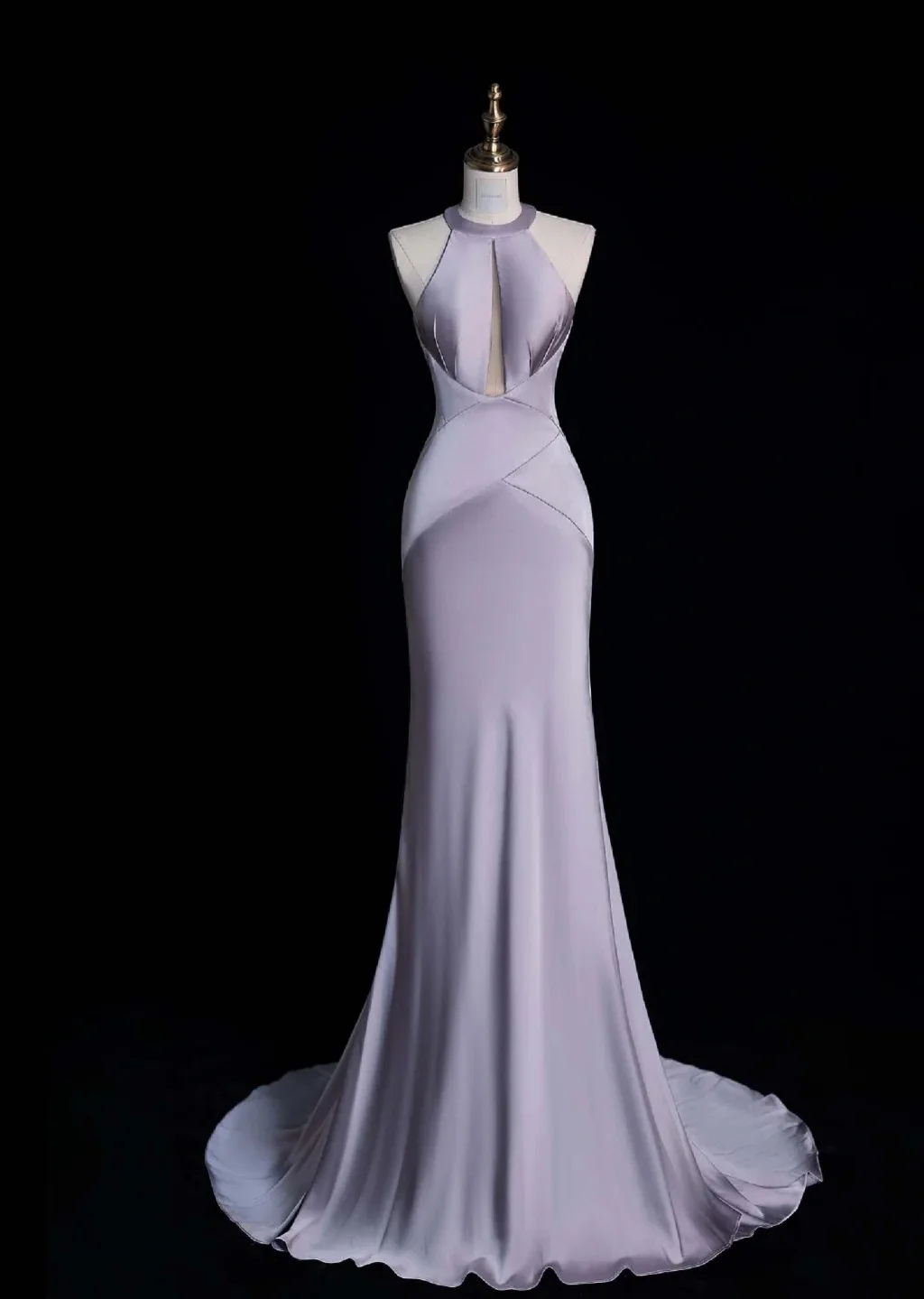 Elegant Halter Mermaid Long Prom Dress Satin Gray-Purple Evening Dress DP3785 - Deanwangkt