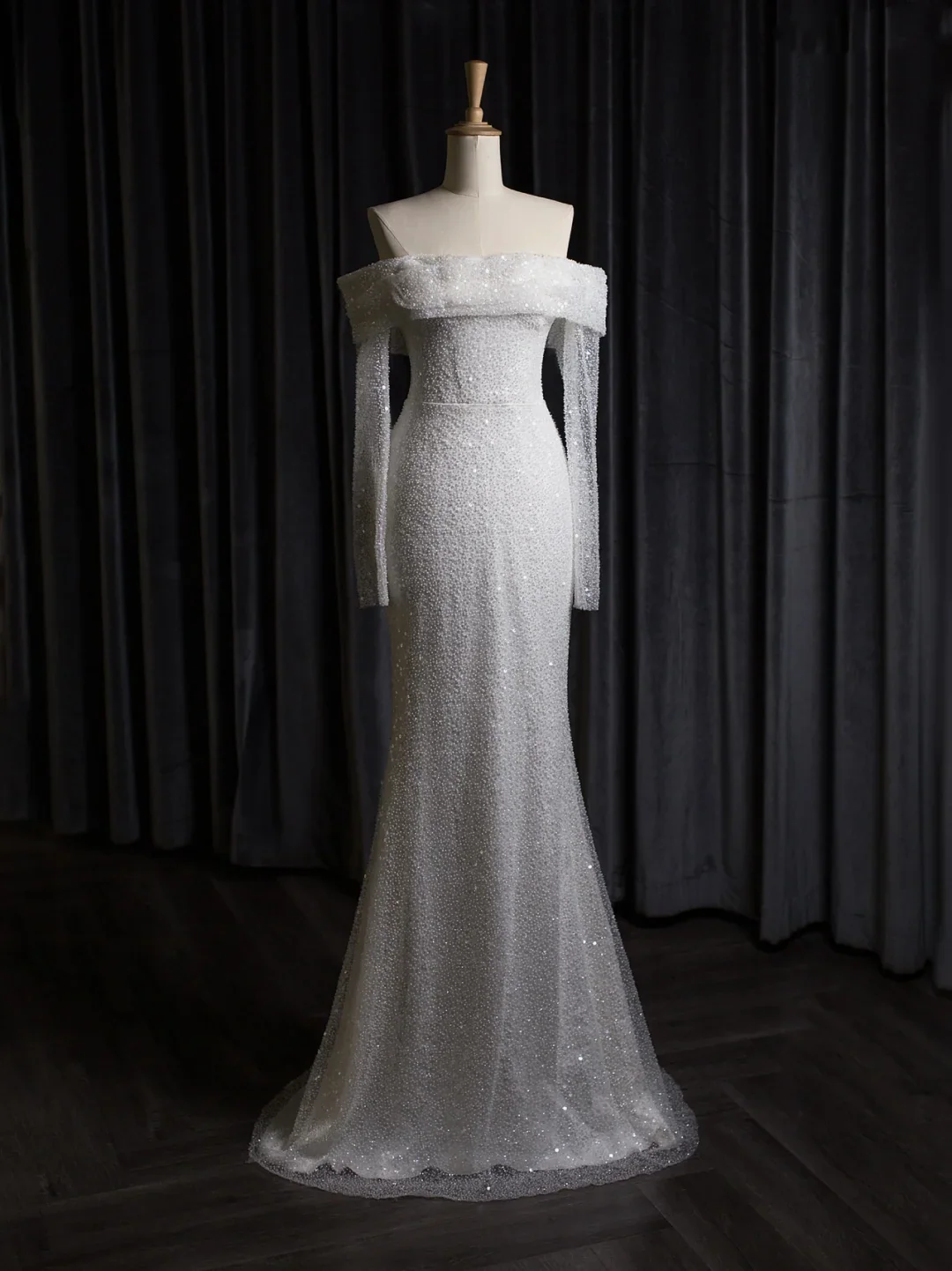 Vintage Wedding Dress Mermaid Off The Shoulder White Long Sleeves Sequin Long Wedding Dresses Bridal Gowns Brides Gown DH403 - Deanwangkt
