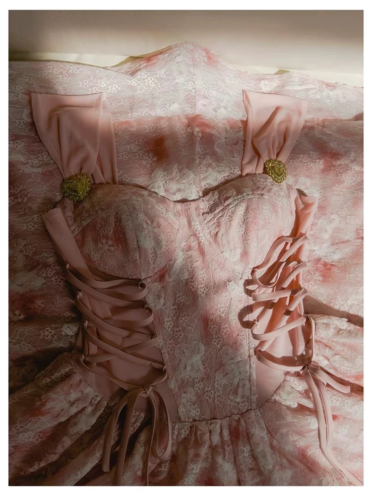 Elegant A line Square Pink Lace Sleeveless Chiffon Long Evening Party Gowns Evening Formal Dresses Prom Dress W886 - Deanwangkt