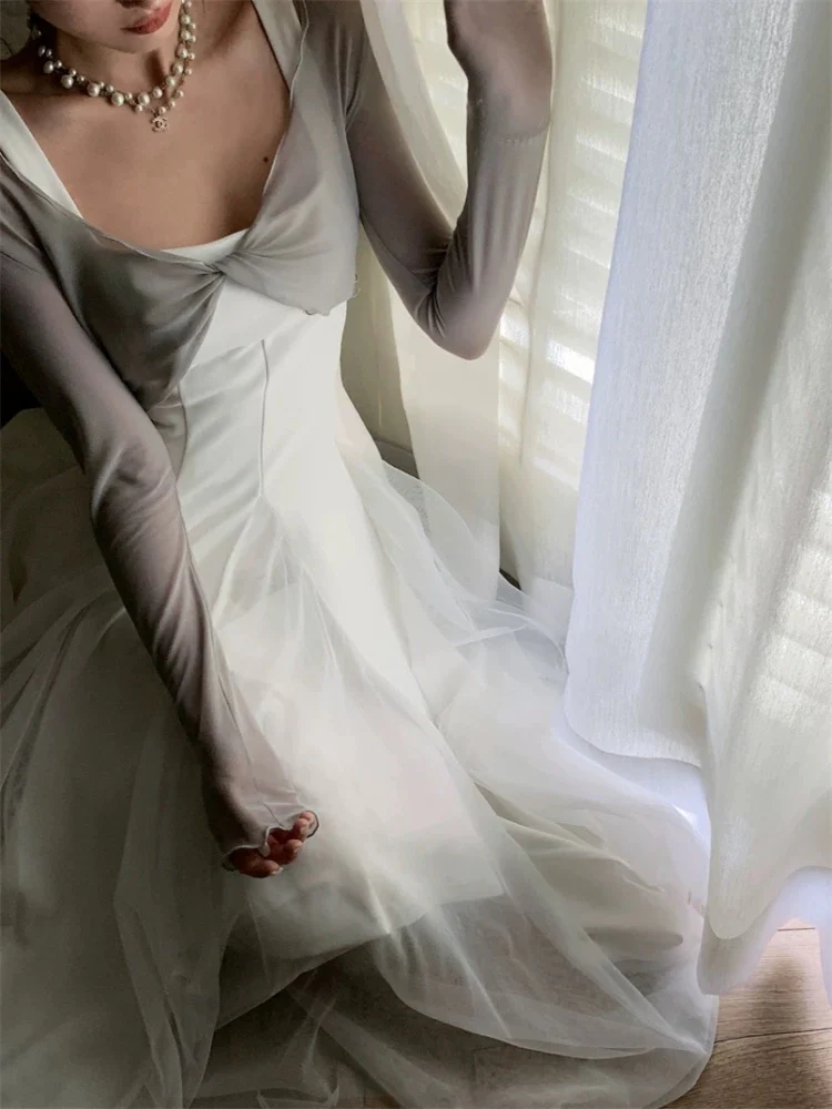 Elegant A Line Square Neck White Chiffon Sleeveless Long Evening Party Gowns Evening Formal Dresses Prom Dress DH98 - Deanwangkt