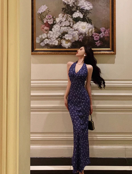 Sexy Mermaid Halter Blue 18th Birthday Dress Long Party Birthday Outfits For Women DP0185 - Deanwangkt