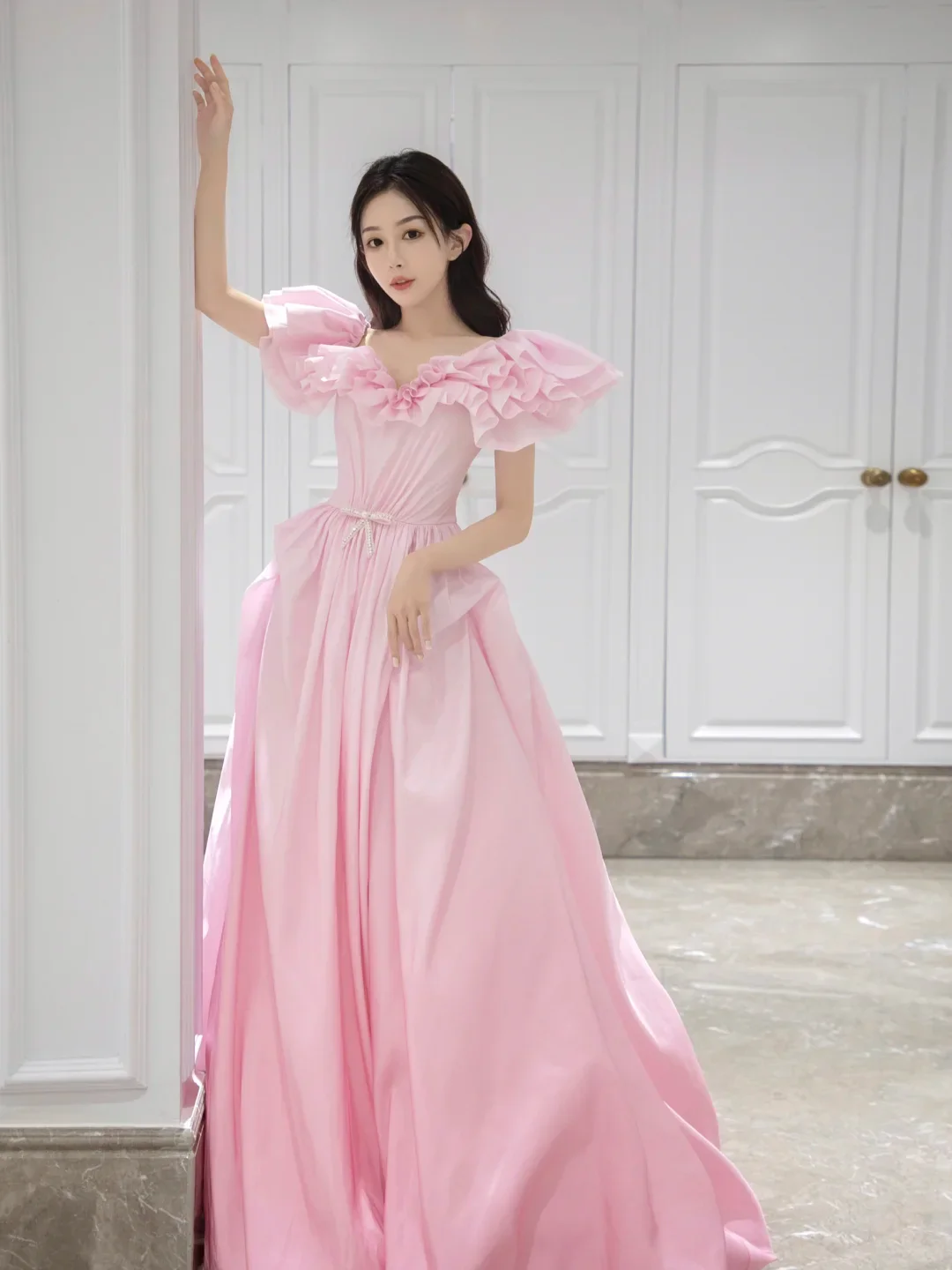 Pretty Ball Gown Sweetheart Satin Pink Long Quinceanera Dress Formal Gowns Vestido De 15 Anos Sweet 16 Dress W0737 - Deanwangkt