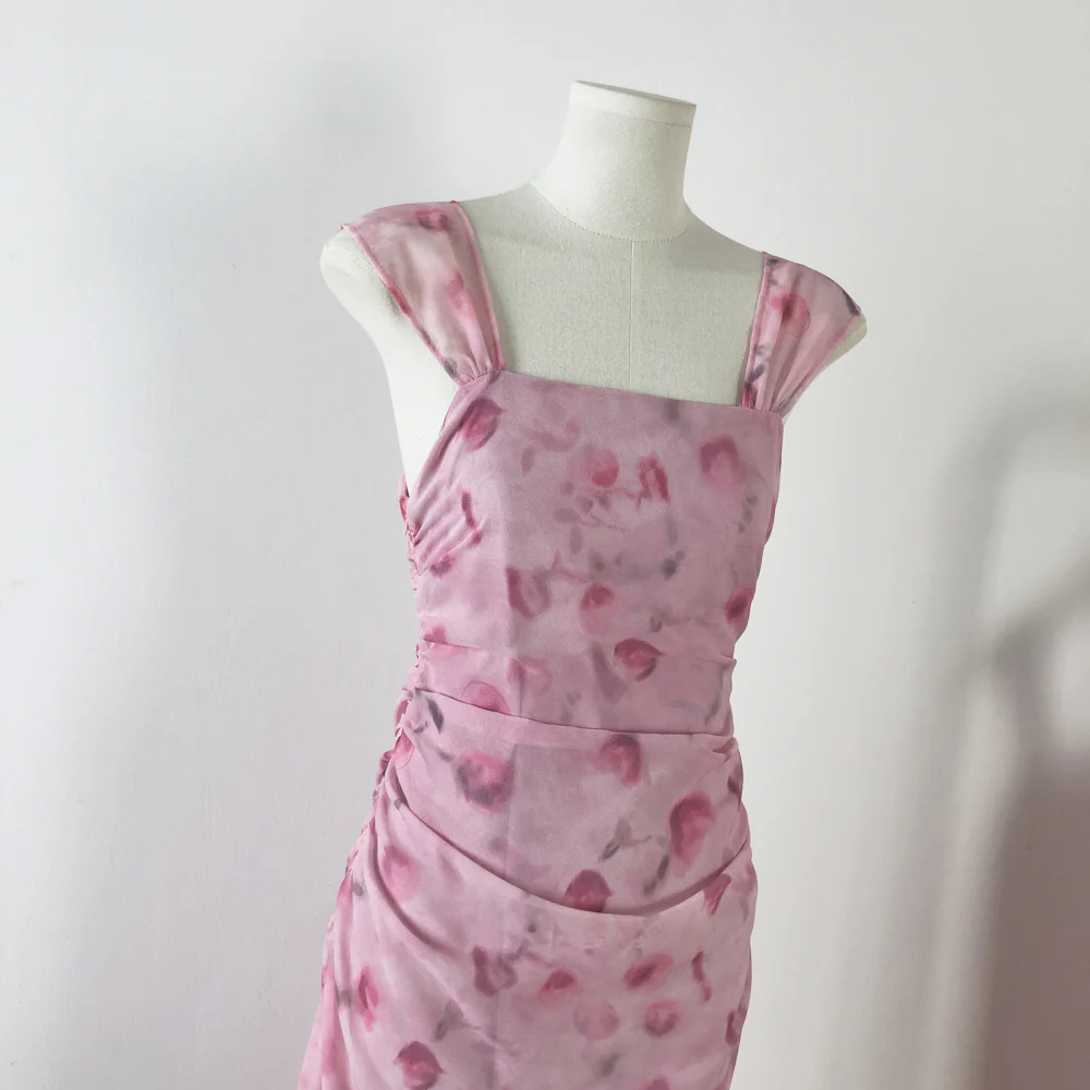 Sexy Sheath Straps Floral Pink Summer Dress Holiday Party Outfits For Women DP0103 - Deanwangkt