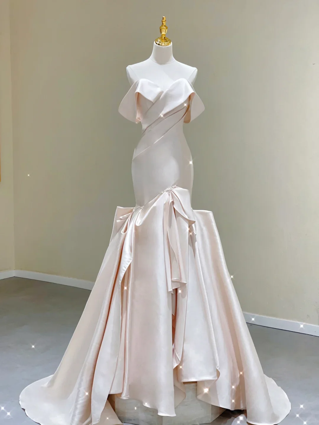 Unique Mermaid Off The Shoulder Ruffles Layers Long Satin Pink Wedding Dresses Brides Dress DP333 - Deanwangkt