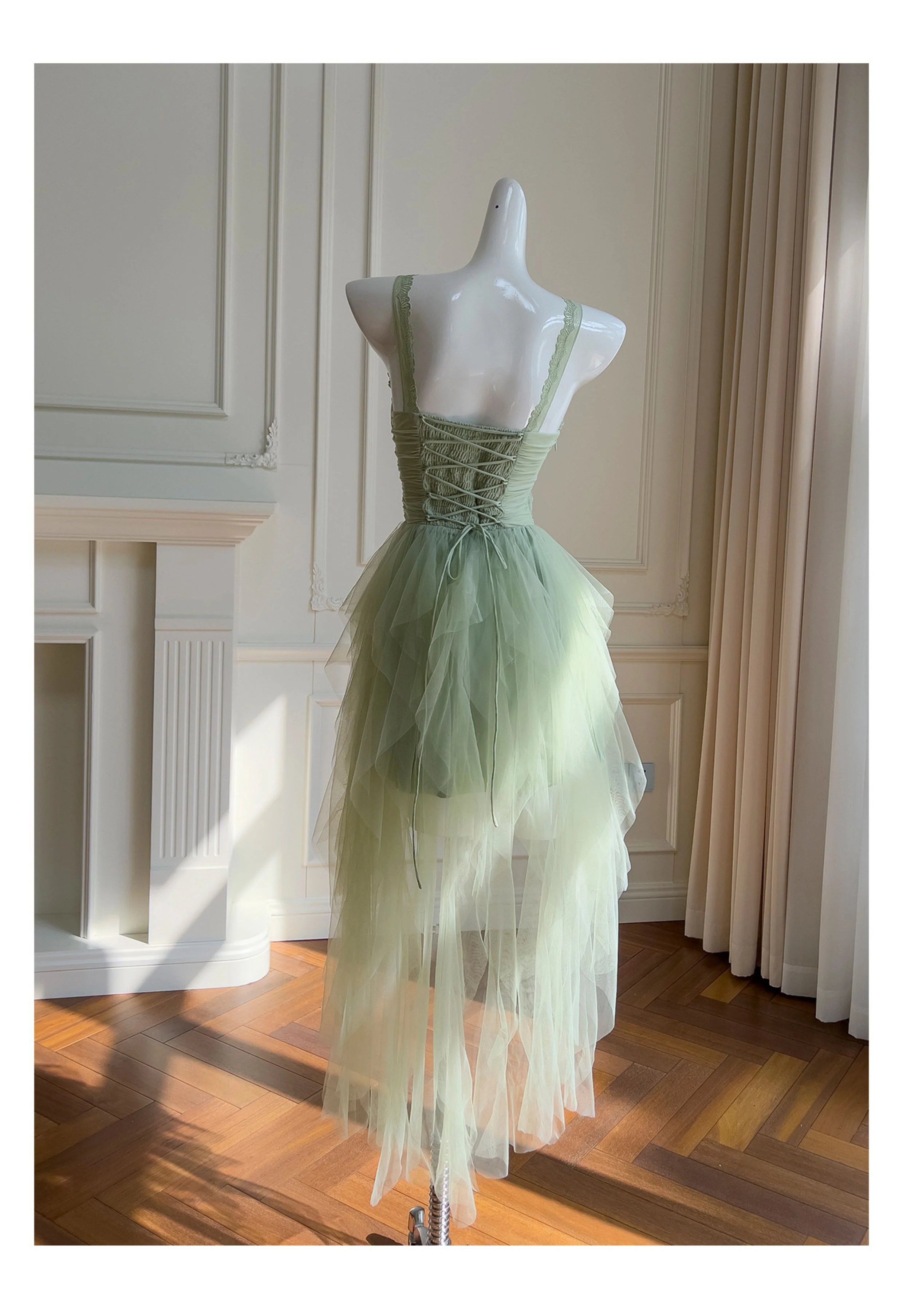 Pretty A Line Sage Green Tulle Formal Homecoming Dresses Middle School Short 21st Birthday Outfits Graduation Dress Mini Cocktail Dresses DH2309 - Deanwangkt