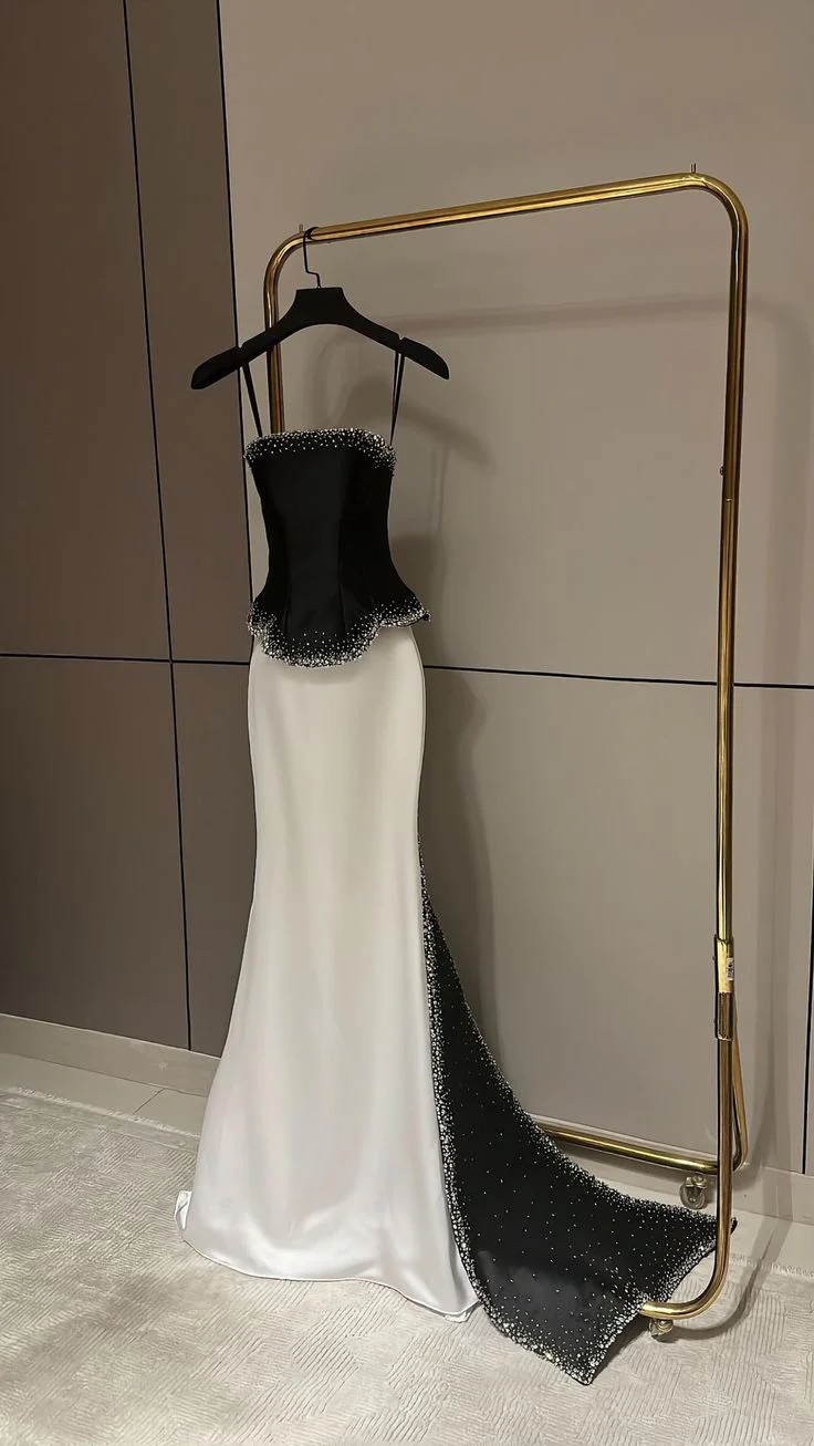 Retro Wedding Dresses Mermaid Strapless Satin Black Long Wedding Dresses Simple Bride Dress Bridal Gowns DH1488 - Deanwangkt