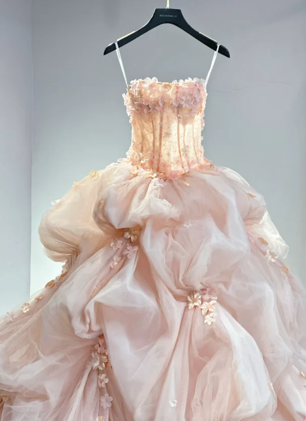 Vintage Wedding Gown Bridal Dress Ball Gown Strapless Organza Wedding Dress Pink Wedding Dresses Modest Wedding Gowns DH1761 - Deanwangkt