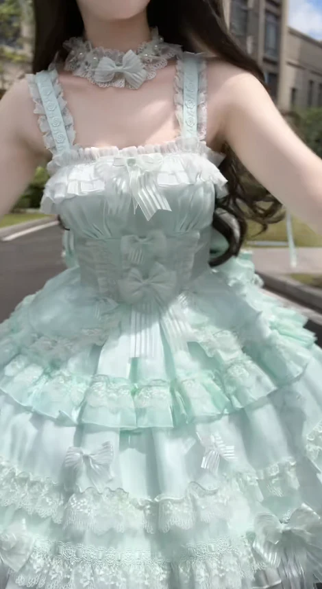 Cute Square Neck Ball Gown Chiffon Lace Short Prom Dresses Mint Green Birthday Outfit Sleeveless Lolita Dresses DP3270 - Deanwangkt