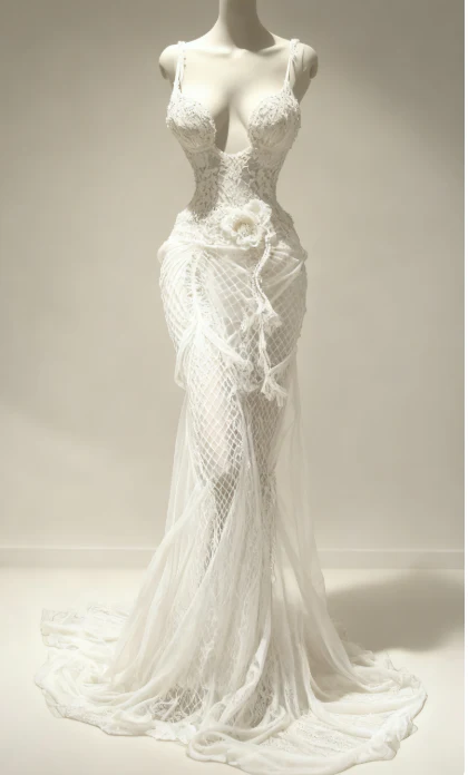 Gorgeous Spaghetti Straps Mermaid White Long Prom Dresses Sleeveless Tulle White Evening Dresses DP3965 - Deanwangkt