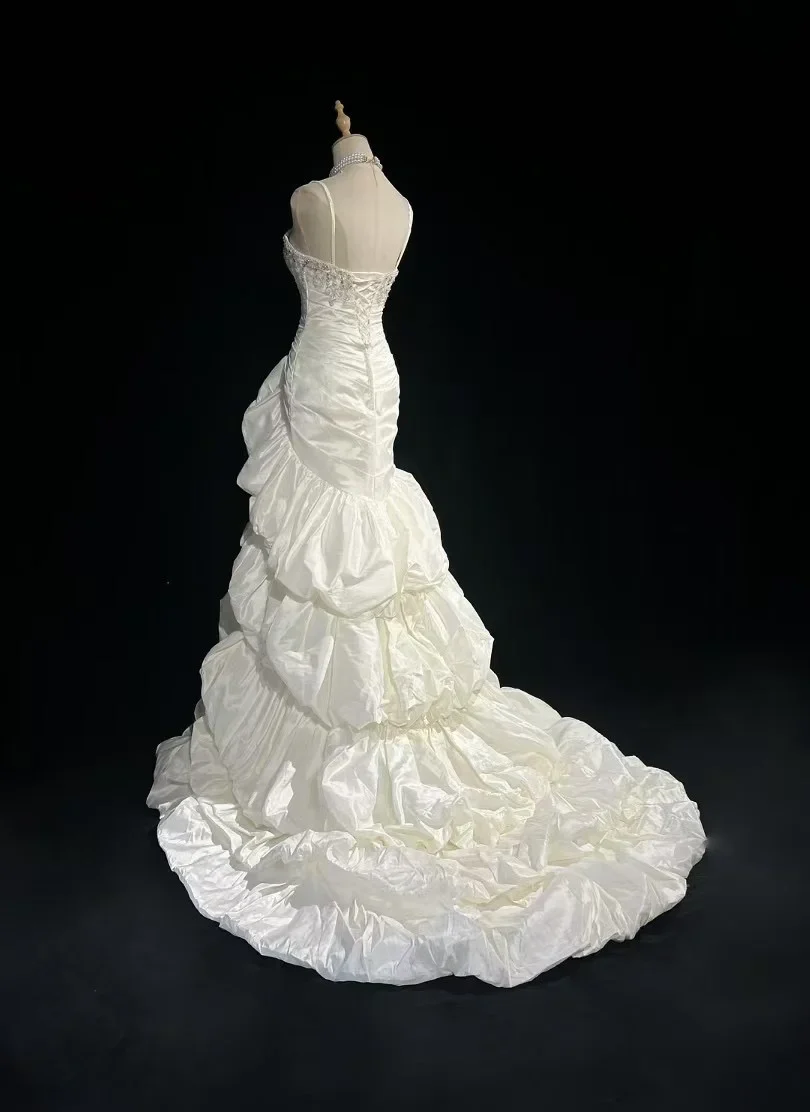 Retro Wedding Dress 1950s 1940s Mermaid Spaghetti Straps Taffeta Long Wedding Dresses Bridal Gowns Brides Gown DH558 - Deanwangkt