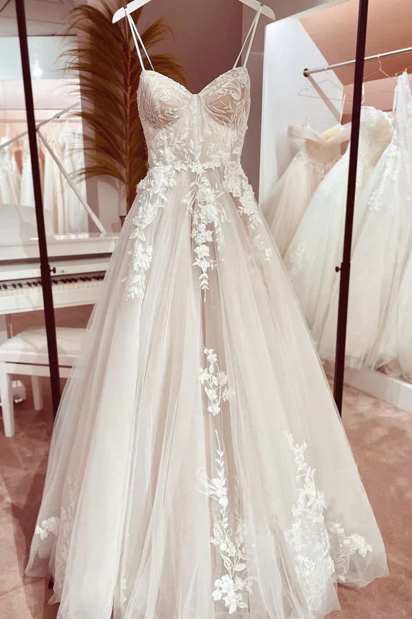 Chic Bridal Gown Elegant Italian Noodle Strap A-Line Lace Wedding Bridal Dress Bridal Gowns DP636 - Deanwangkt