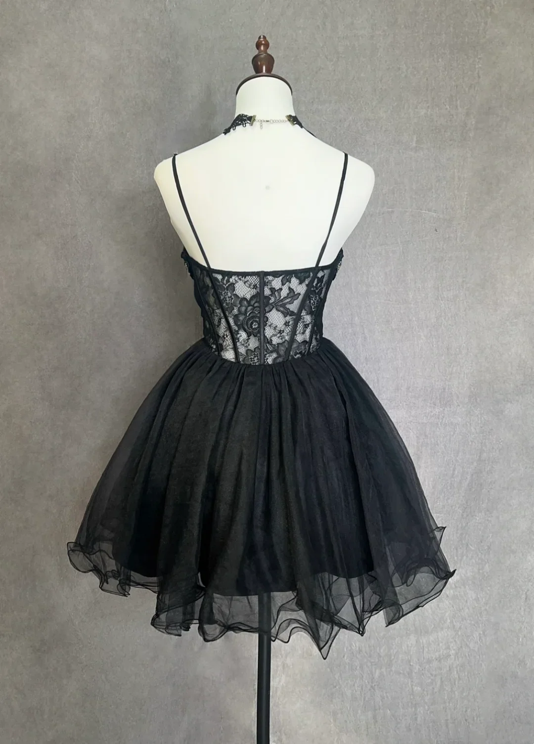 Vintage Ball Gown Spaghetti Straps Black Tulle Mini Short Formal 8th Grade Homecoming Dresses Summer Middle School Hoco Dress Homecoming Outfits Birthday Outfit DH1112 - Deanwangkt