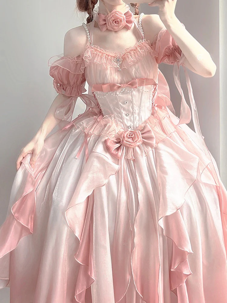 Sexy Ball Gown Off The Shoulder Short Sleeves 16th Pink Birthday Dress Lolita Dress Birthday Outfits DP0219 - Deanwangkt