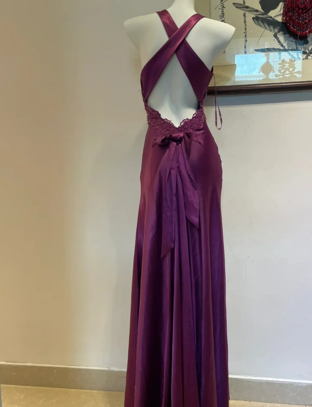 Elegant V-neck Sheath Prom Dress Vintage Satin Applique Purple Formal Evening Dress DP2933 - Deanwangkt