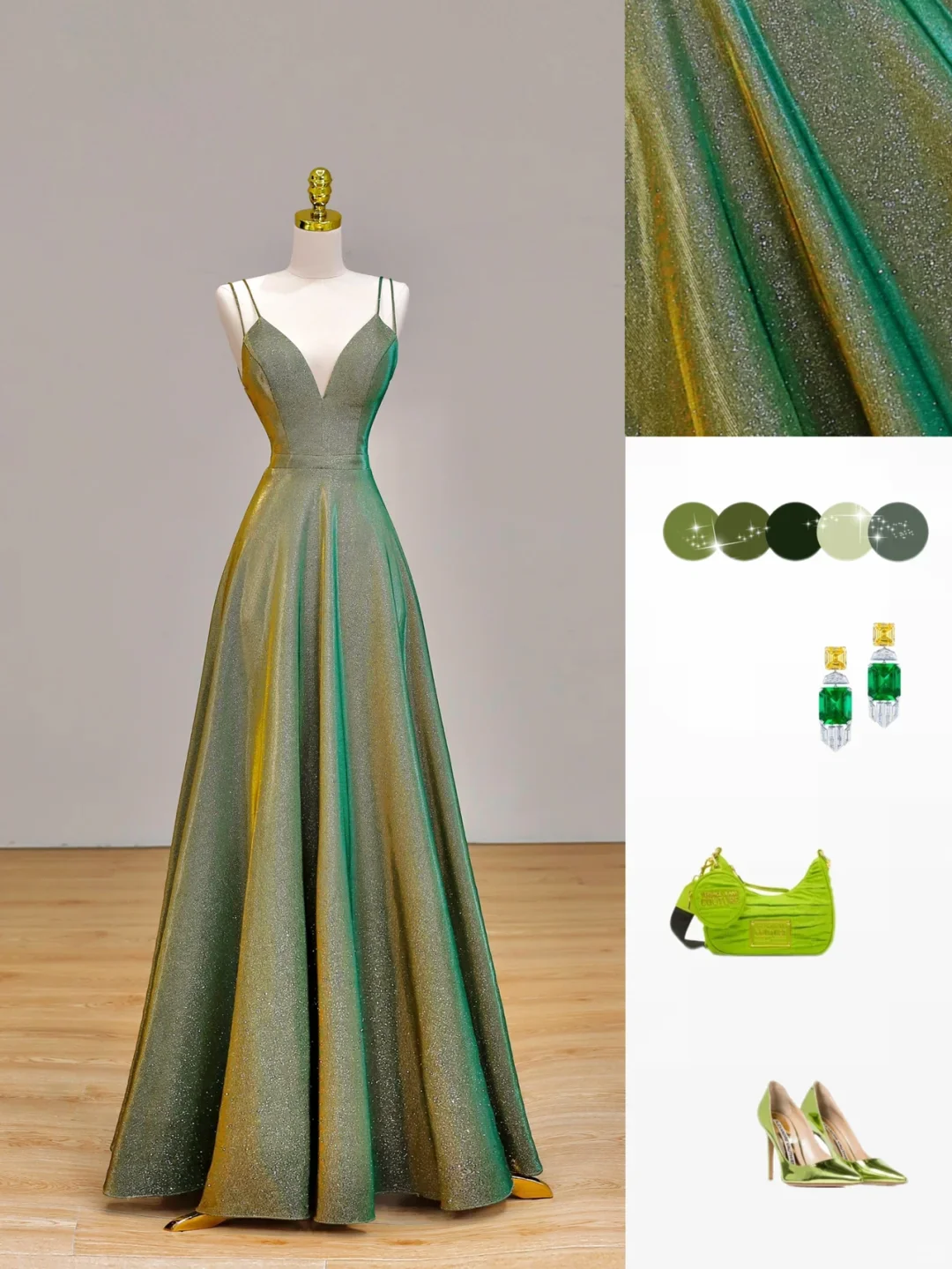 Elegant Glamour Ball Gown Spaghetti Straps Sequin Green Long Prom Dress Party Dress Evening Dresses DP1542 - Deanwangkt