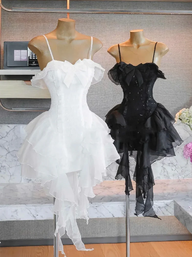 Simple A line Spaghetti Straps Ruffles Black Short Homecoming Dress Summer Hoco Dresses Cocktail Dress DP1774 - Deanwangkt