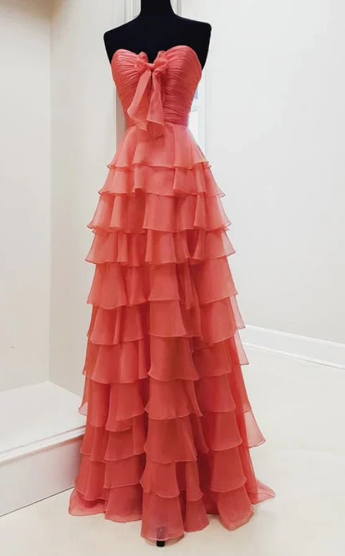 Elegant A-Line Chiffon Long Prom Dress With Bow Ruffle Skirt Prom Dresses DP265 - Deanwangkt