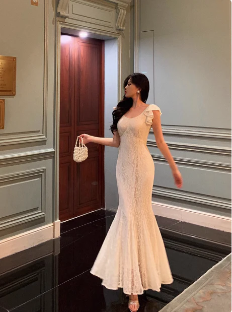 Classy Mermaid Lace White Long 18th Birthday Dress Party Gown 21st Birthday Outfits Birthday Dress Ideas For Women DP600 - Deanwangkt