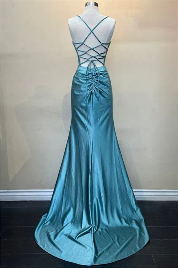 Elegant Hot Mermaid Spaghetti Straps Green Long Prom Dress with Cross Back Prom Dresses DP267 - Deanwangkt