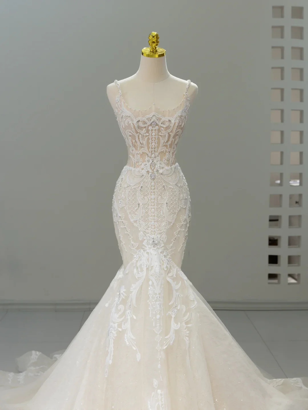 Dreamy Wedding Gown Bridal Dress Mermaid Square Neck Lace Tulle Wedding Dress Long Sleeves Wedding Dresses Modest Wedding Gowns DH2067 - Deanwangkt