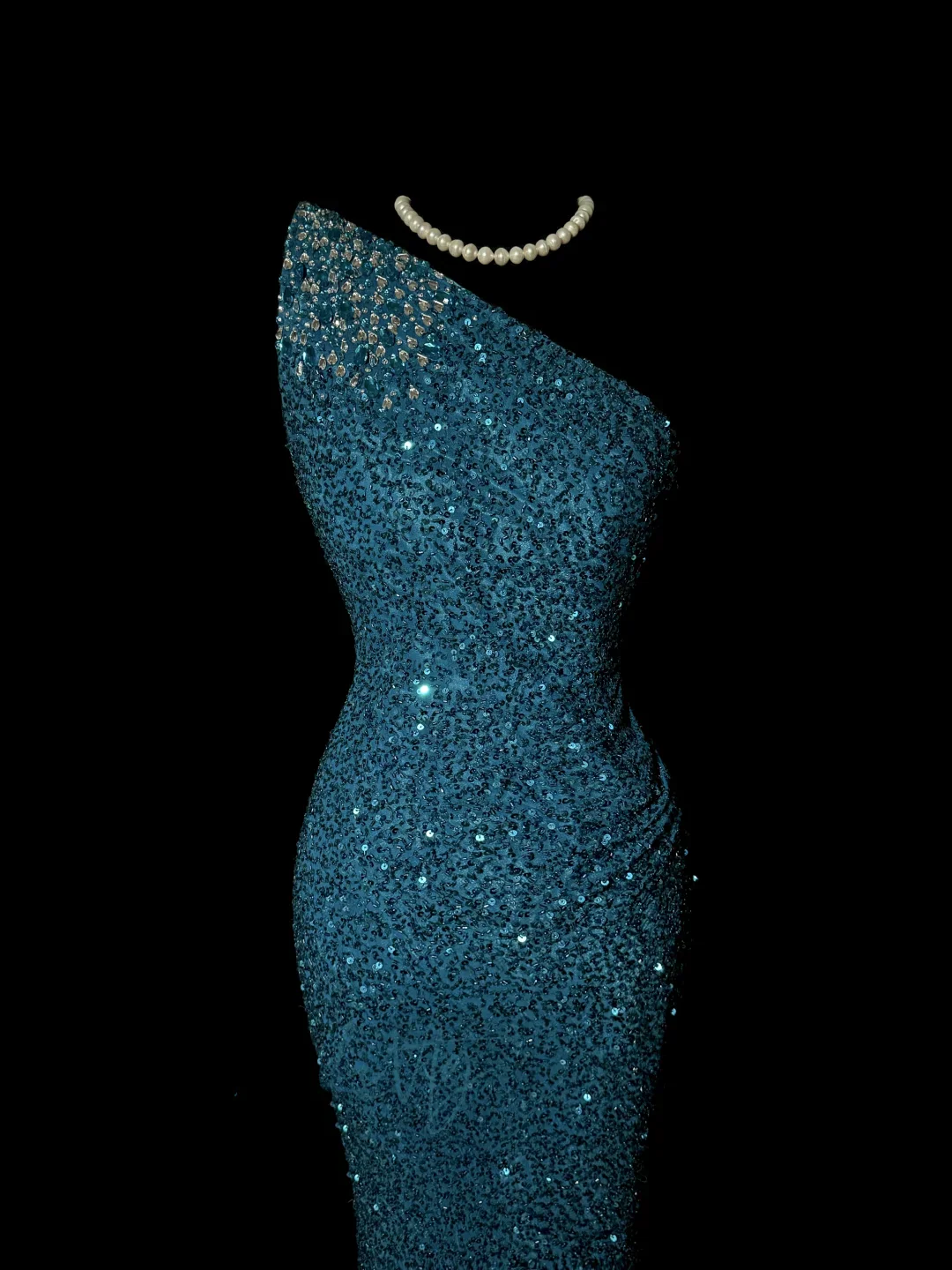 Classy Mermaid One Shoulder Blue Sequin Beads Long Evening Dress Prom Dresses H2966 - Deanwangkt