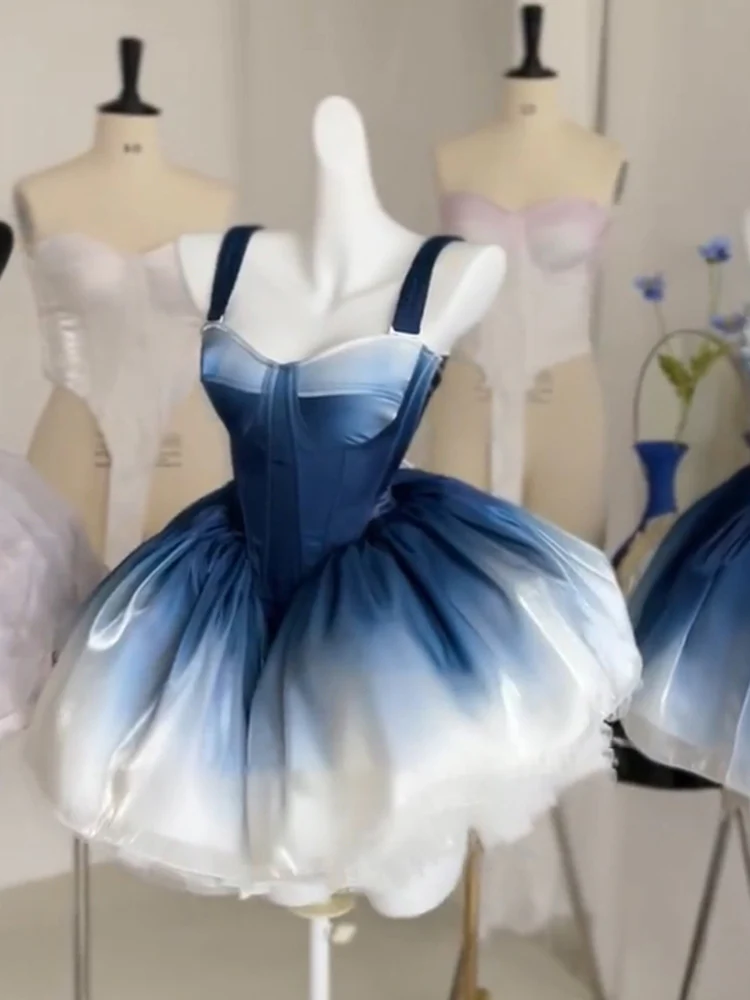 Pretty Ball Gown Short Ombre Blue Homecoming Dress Summer Hoco Dresses Cocktail Dress For Senior Teens DP1787 - Deanwangkt