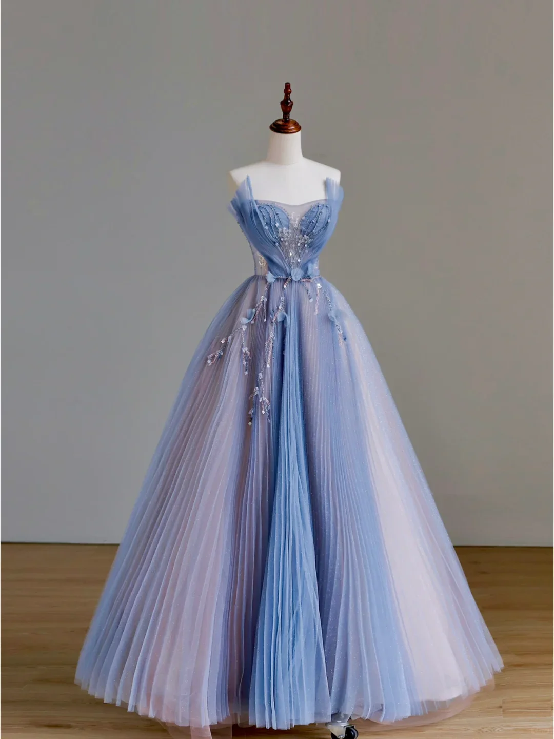 Elegant Glamour Ball Gown Strapless Blue Tulle Long Prom Dresses Party Dress Evening Dress DP1576 - Deanwangkt